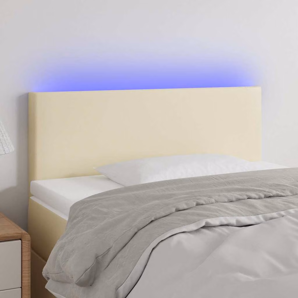 Testiera per letto vidaXL in similpelle beige con illuminazione LED e porta di ricarica USB, L 100 x P 5 x H 78/88 cm