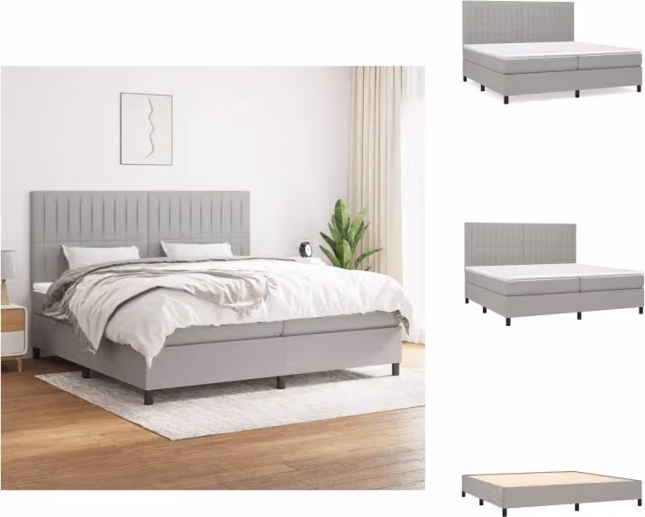 vidaXL Letto a molle con materasso grigio chiaro 200x200 cm in tessuto - Letti & strutture letto