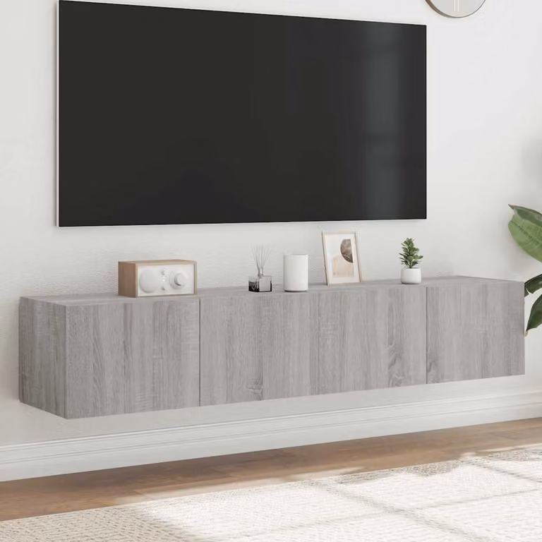 Set di 2 mobili TV da parete vidaXL con luci LED integrate, colore grigio, L 80 cm x P 35 cm x H 31 cm
