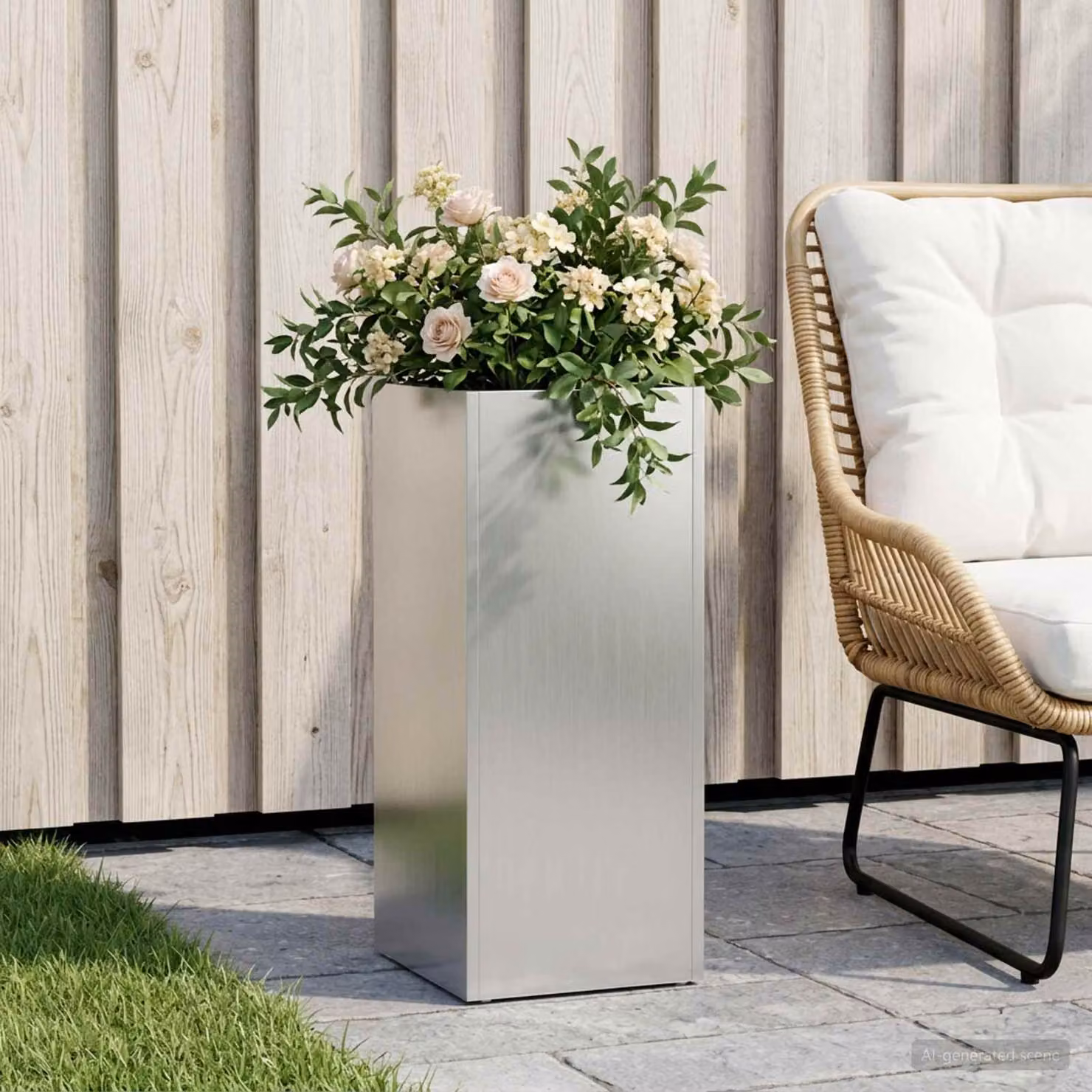 vidaXL Vaso da giardino in acciaio zincato Argento L/P/H: 20 x 20 x 50 cm