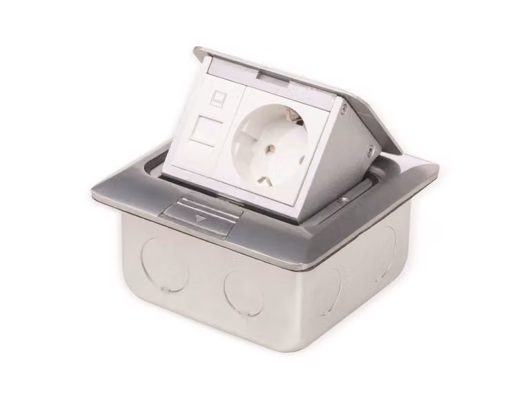 Presa da incasso a pavimento LEDmaxx, 1x presa, 1x RJ45, alluminio, quadrata