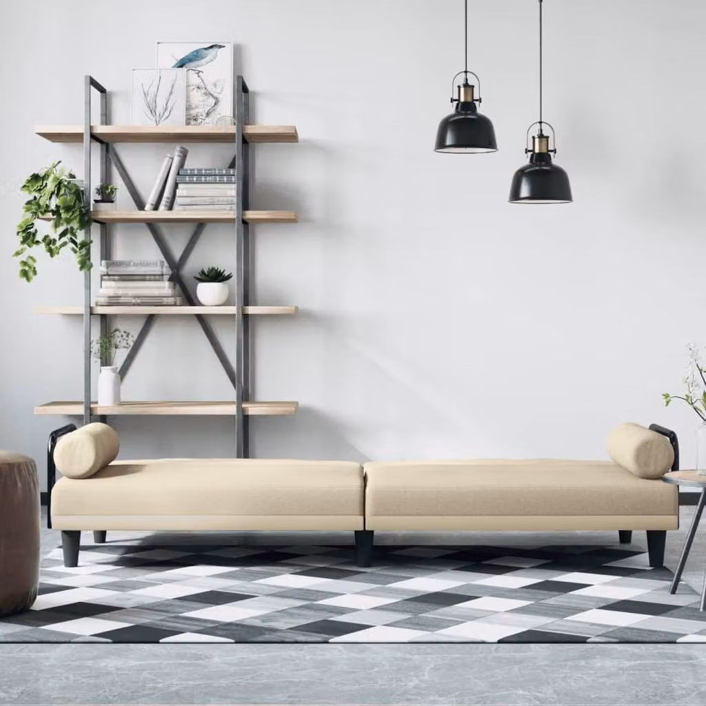 Maison Exclusive - Divano letto con braccioli, rivestito in tessuto color crema