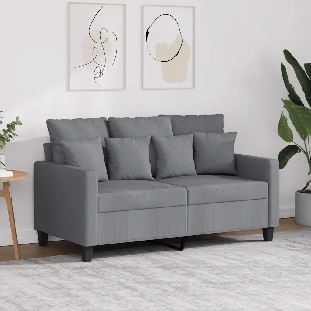 Divano moderno da soggiorno in tessuto grigio con struttura in metallo e cuscini inclusi L: 138 cm, P: 77 cm, H: 80 cm – 2