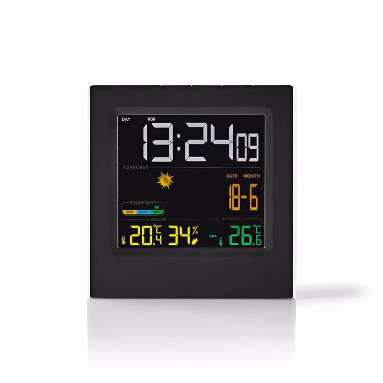 Stazione meteo NEDIS orologio a colori disp. Sveglia Hygrom 1 sensore esterno bw-ws WEST404BK