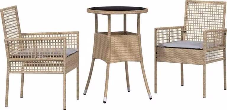 Set da Pranzo per Giardino 3 pcs Beige polyrattan