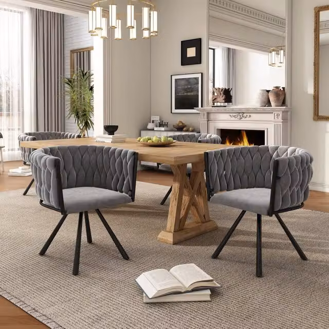 Set di 4 sedie da pranzo girevoli WISHDOR in velluto grigio con struttura in metallo e braccioli