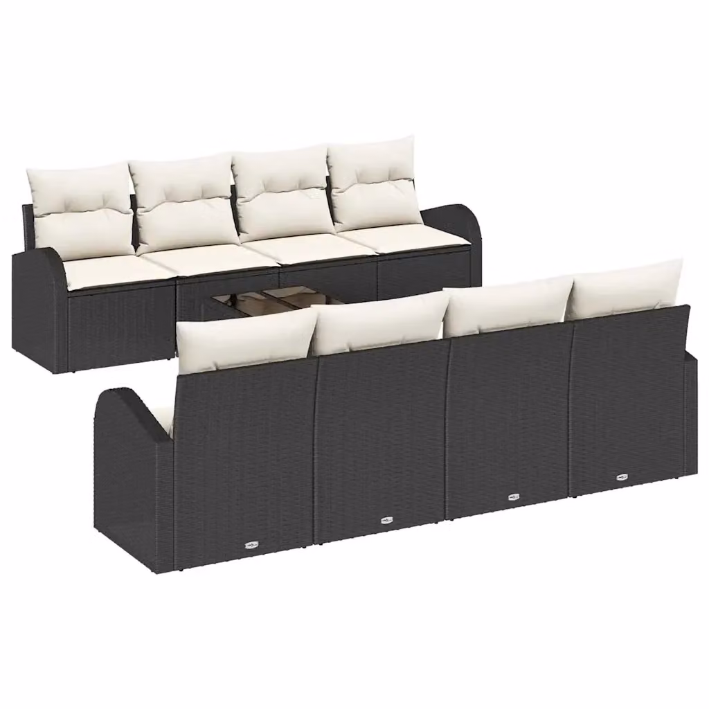vidaXL Set Divano da Giardino a Forma di U da 8 Posti con Tavolino, 9 Pezzi, Nero e Beige – 2