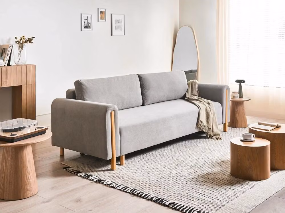 Divano letto Beliani IT in tessuto grigio con meccanismo click-clack e contenitore per soggiorno e camera da letto – 2