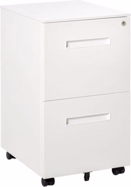 Cassettiera da ufficio XYLO con 2 cassetti, acciaio bianco lucido con ruote e serratura, L: 39 cm, P: 48 cm, H: 67 cm