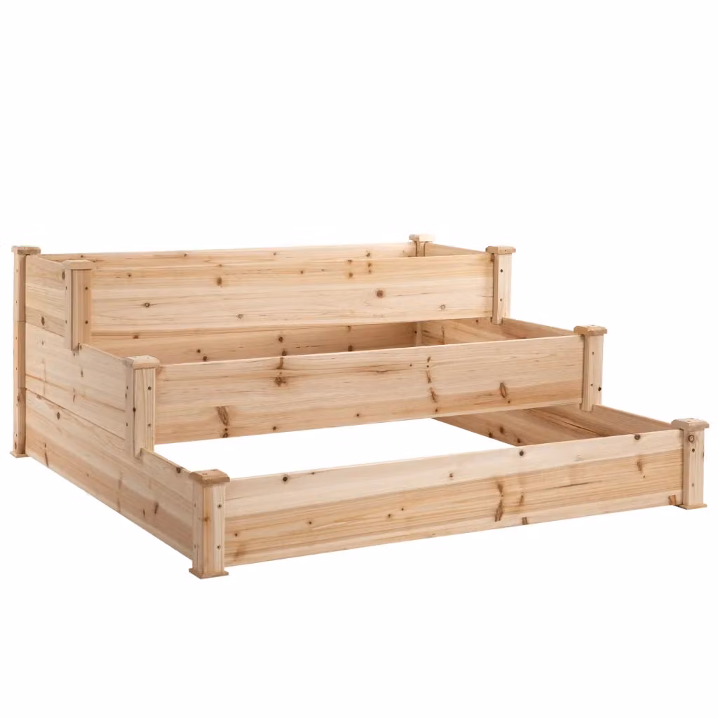 Fioriera Rialzata XYLO a 3 Livelli in Legno Naturale Marrone L: 120 cm, P: 120 cm, H: 56 cm – 2