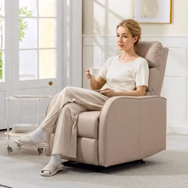 POLTRONA RECLINABILE 160¦ MAX CON POGGIAPIEDI, IN PELLE PU, LEGNO E ACCIAIO, 65X89X100 CM, MARRONE CHIARO
