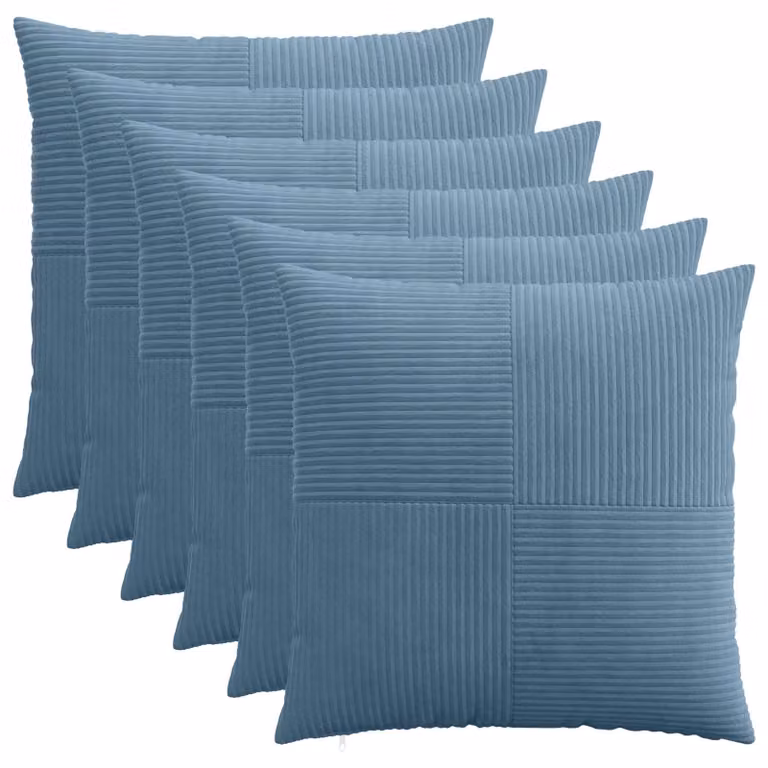 Set di 6 federe vidaXL ALMELO blu in velluto a coste, L 70 x L 70 cm