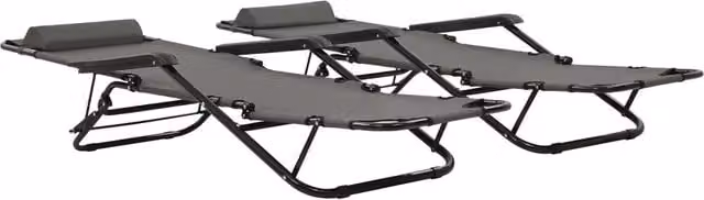 Set di 2 lettini prendisole pieghevoli con poggiagambe vidaXL in acciaio grigio e tessuto textilene resistente ai raggi UV