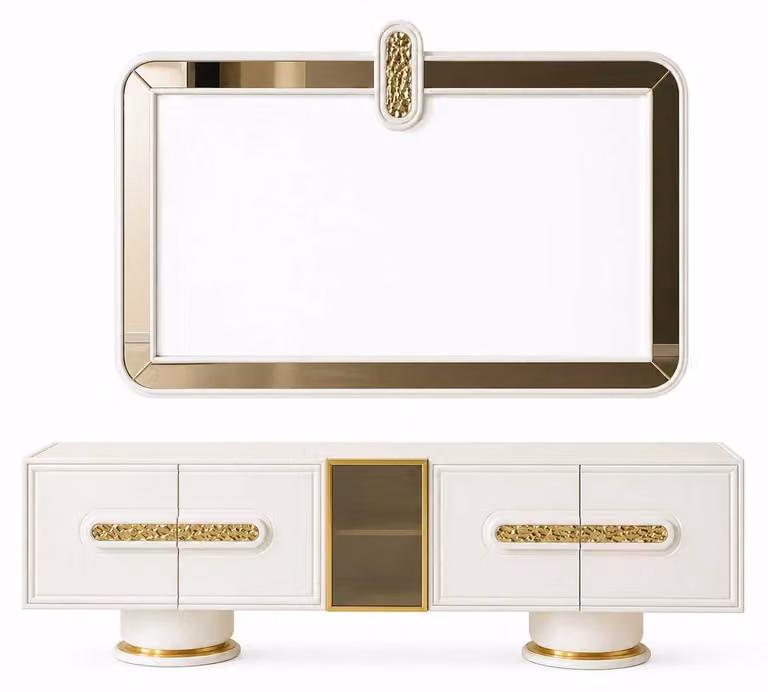 Set da salotto con mobile TV basso e cornice TV: mobili multimediali dal design moderno