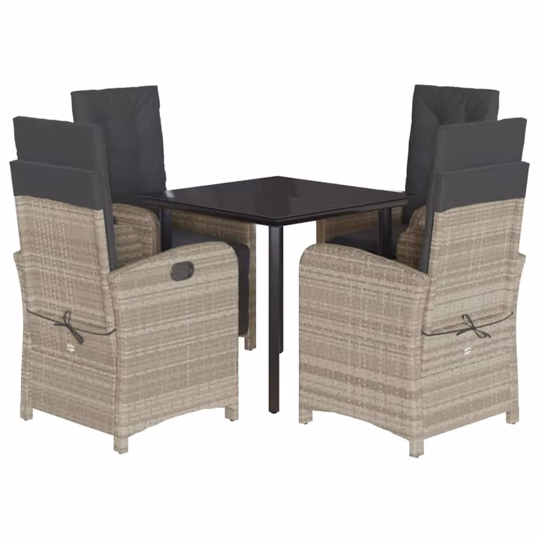Set Pranzo da Giardino 5pz con Cuscini Grigio Chiaro Polyrattan
