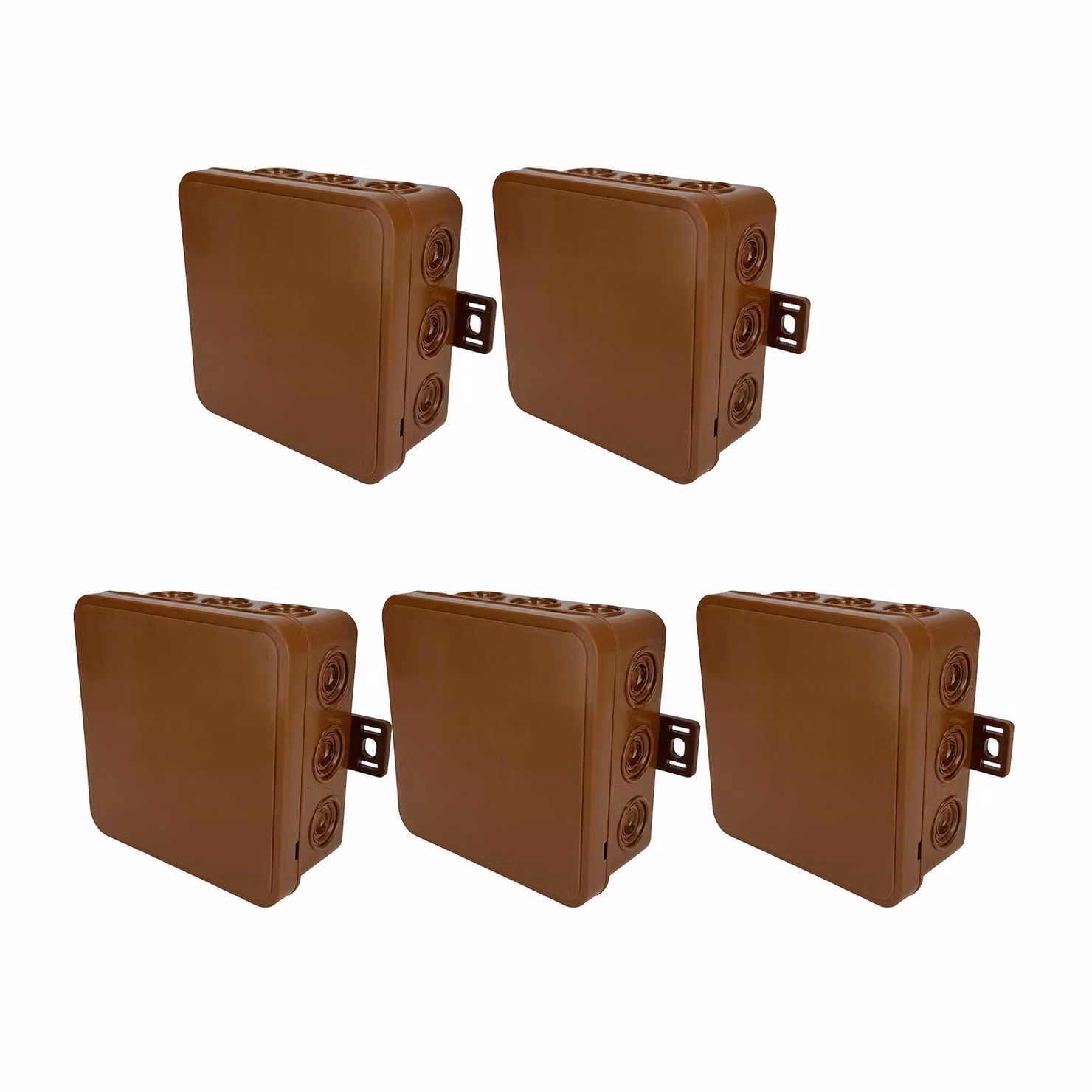 5x Scatola di derivazione flessibile per montaggio a superficie 100x100x41mm IP54 12 click-ins con aperture per l'estrazione marrone V7 EDO777918 EDO Technic