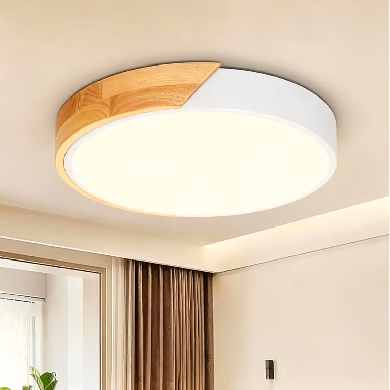 Lampada da soffitto a LED, 24W, diametro 30cm, colore bianco con effetto legno, temperatura di colore 3000K