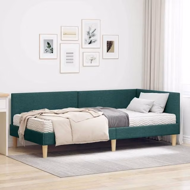Struttura Letto Angolare con Materasso 2 pz-Giroletto con materasso Verde Tessuto 419053