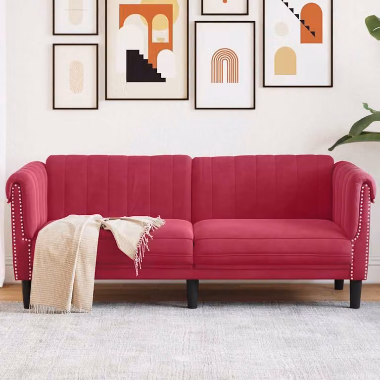 vidaXL Divano a 2 Posti Moderno in Velluto Rosso con Struttura in Legno Massiccio L: 182 cm, P: 77 cm, H: 74 cm