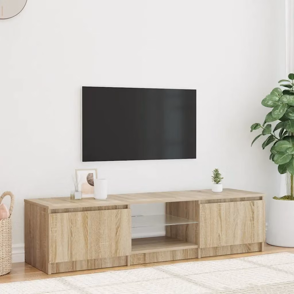 Mobile TV moderno DESIGN IN in rovere fumo con luci LED integrate e dettagli in vetro, L: 140 cm, P: 40 cm, H: 36 cm – 2