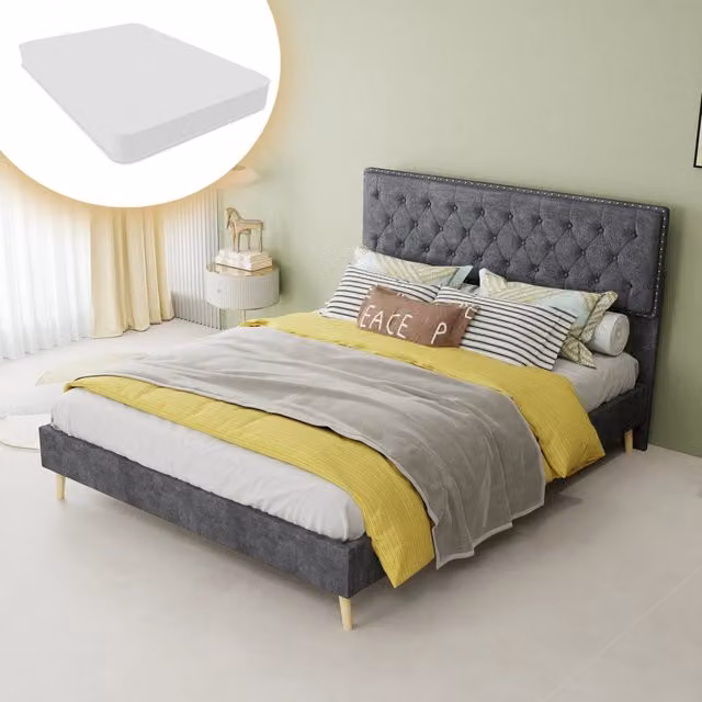 Letto matrimoniale 140x200 cm in velluto grigio con testiera alta