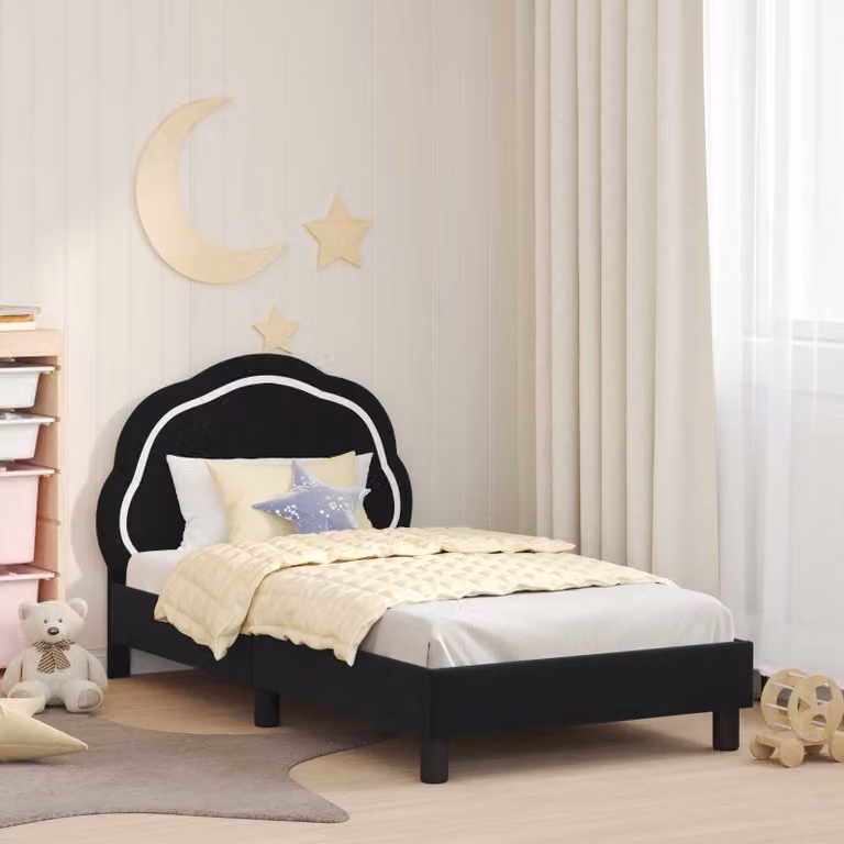 Struttura letto per bambini vidaXL con testata in velluto nero, L 160 x P 80 cm