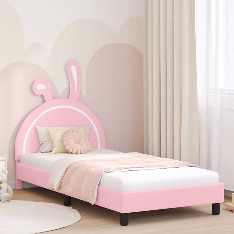 Struttura letto per bambini vidaXL con testata imbottita in similpelle rosa, L/P/H: 190 x 90 x 94 cm