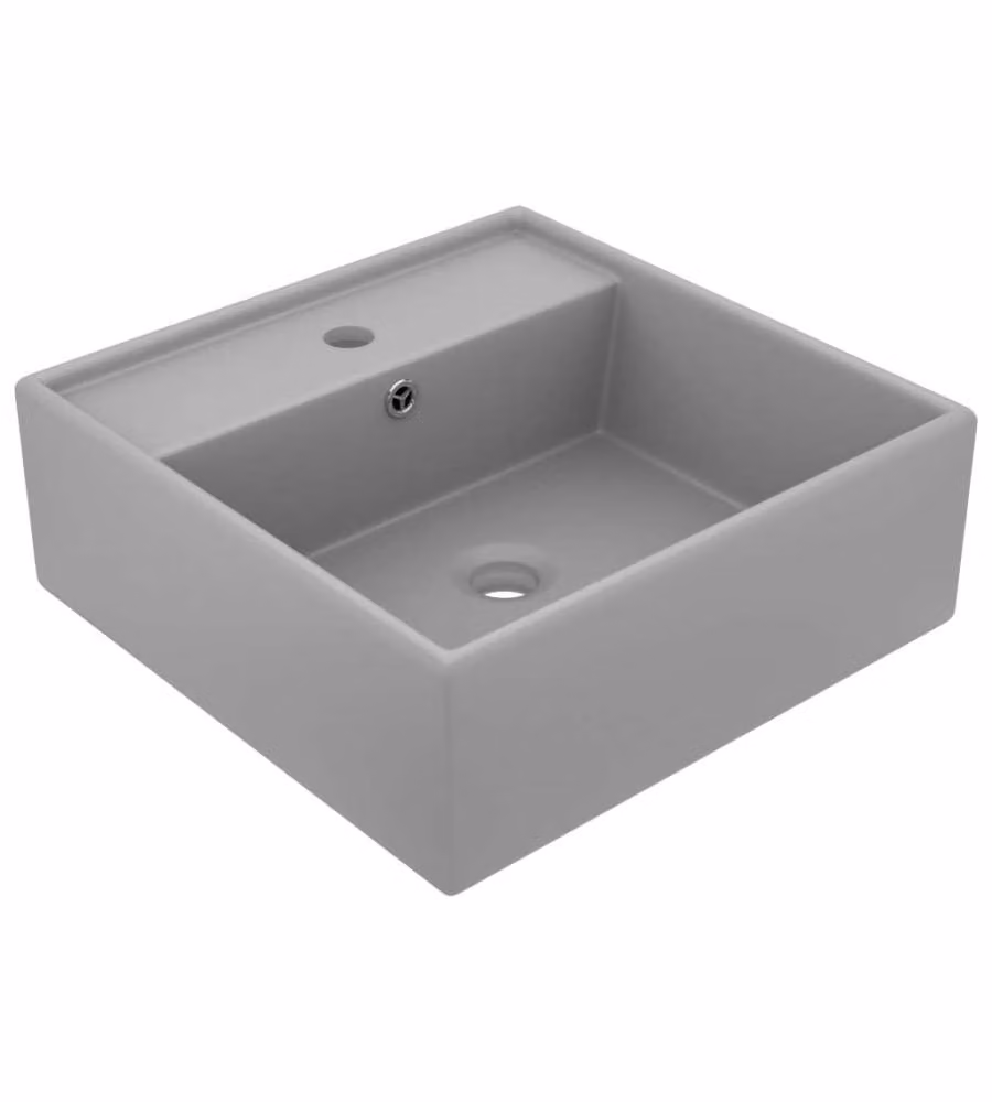 Lavabo Troppopieno Cubico Grigio Chiaro Opaco 41x41cm Ceramica