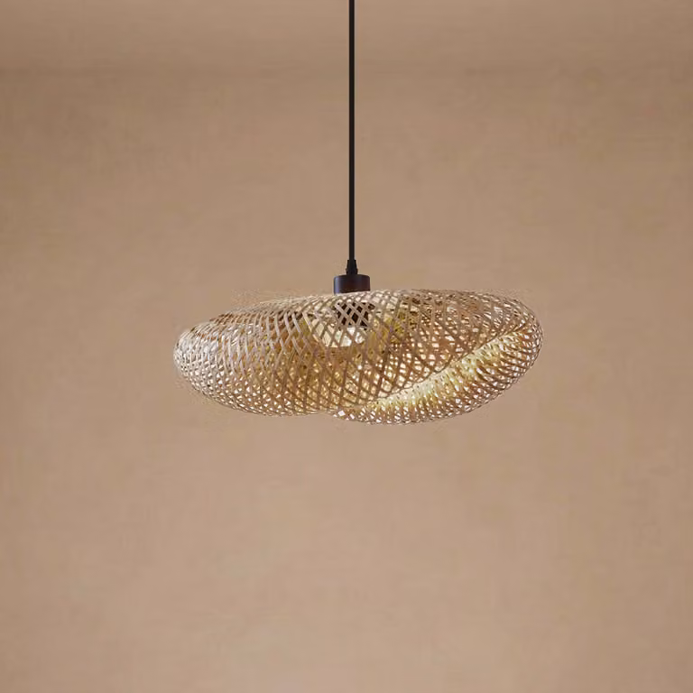 Lampada a sospensione Eleane Lindby, dimmerabile, Legno chiaro, Soggiorno / Sala da pranzo, bambù, Campagna / Rustiche, Lampada a sospensione