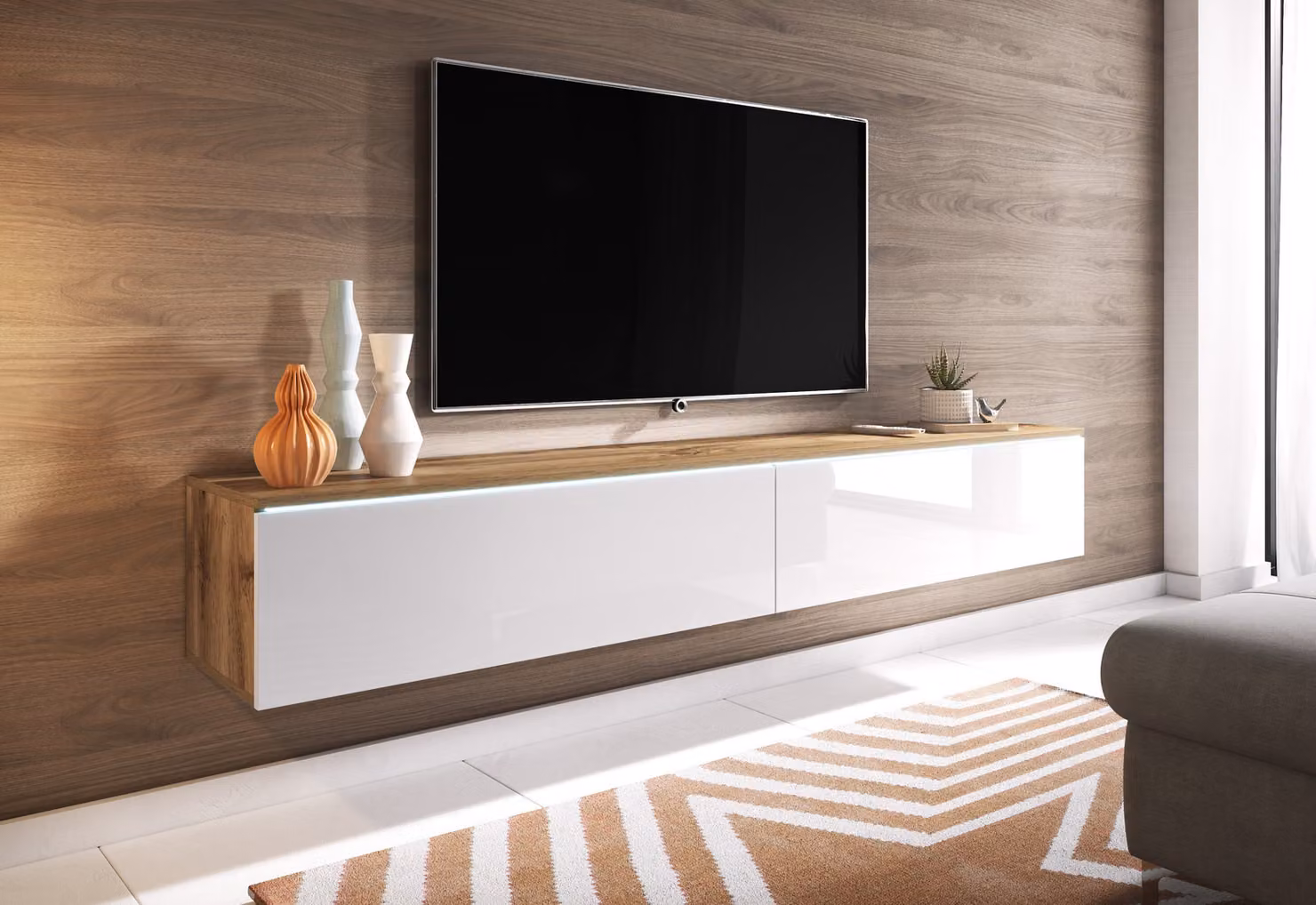Tavolino per TV CERIE 180 - rovere wotan / bianco lucido
