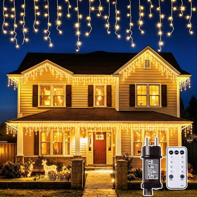 Catena luminosa effetto neve, 12 metri, 400 LED, luce bianco caldo, grado di protezione IP44