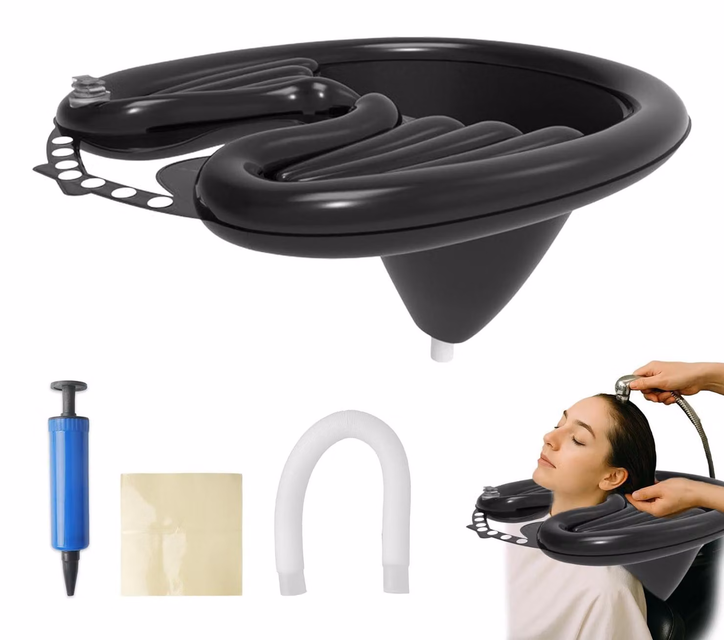Lavello gonfiabile per lavare i capelli con tubo di scarico