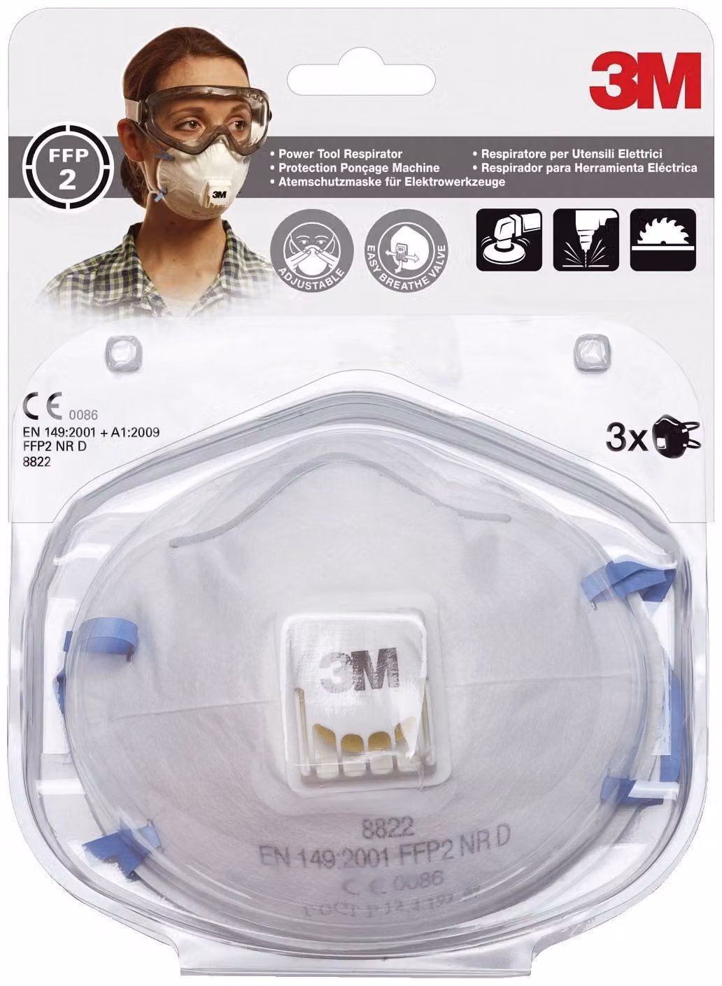 3M 8822-3 Maschera antipolvere comfort - Confezione da 3 pezzi