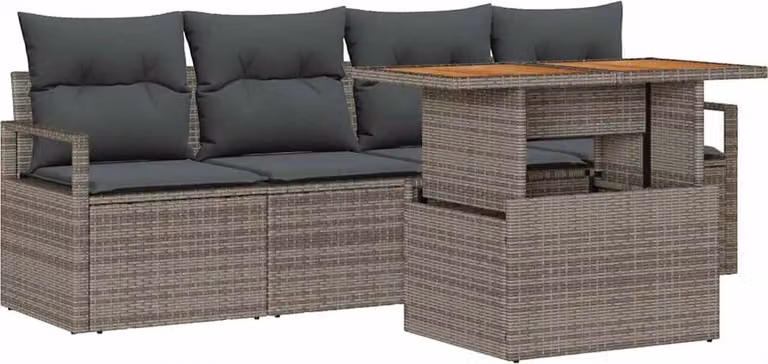 Set Divano da Giardino 5 pcs Grigio Poly Rattan