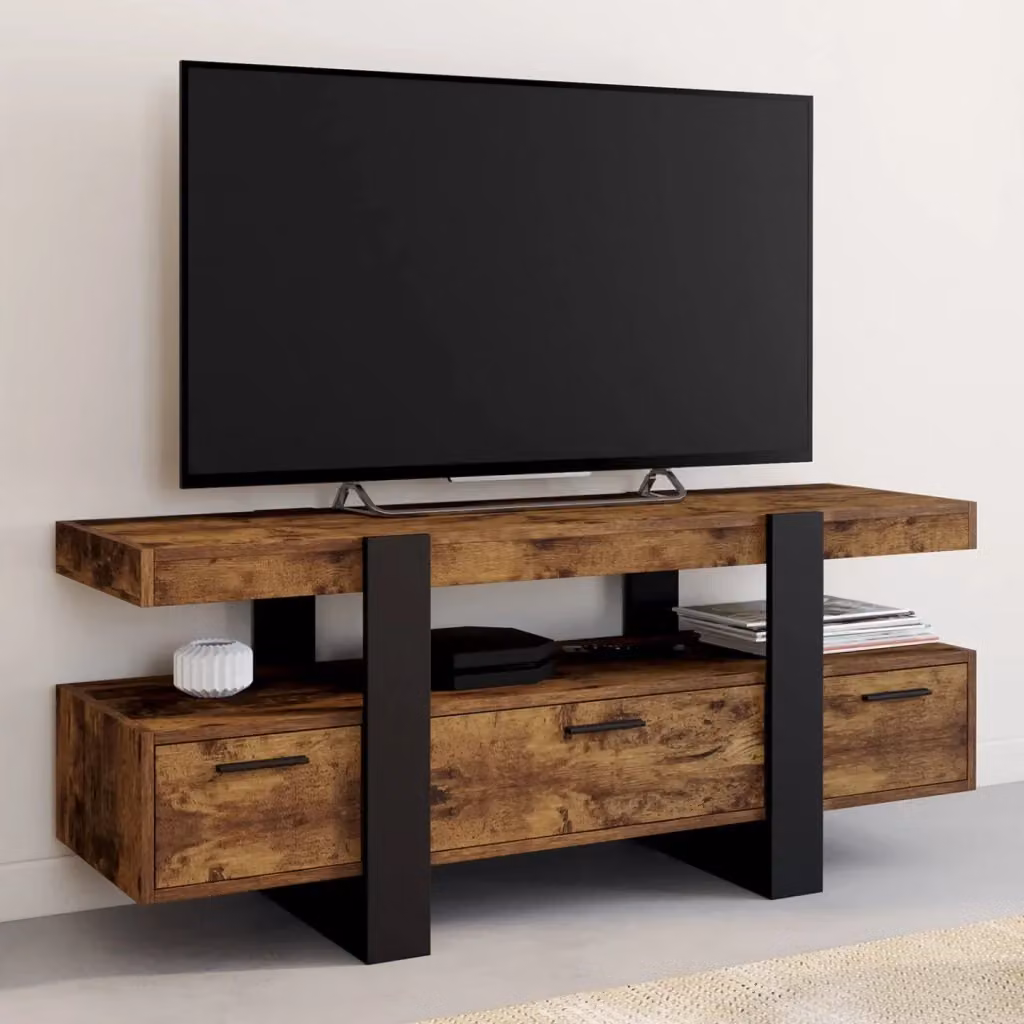 IDMarket Supporto TV PHOENIX moderno con cassetti in legno effetto invecchiato e nero – 2