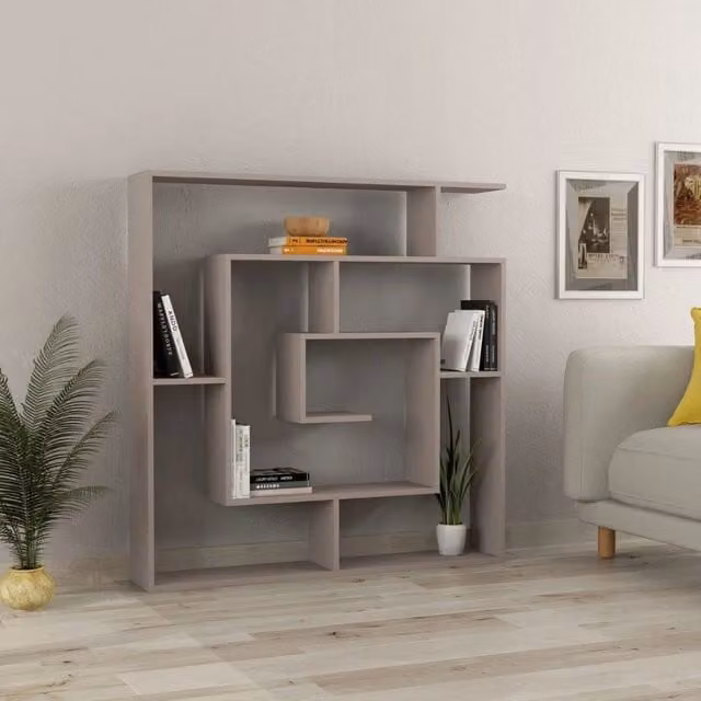 Libreria Moderna Labirent Giordanoshop in MDF Colore Light Mocha, L: 129 cm, H: 125 cm, P: 22 cm