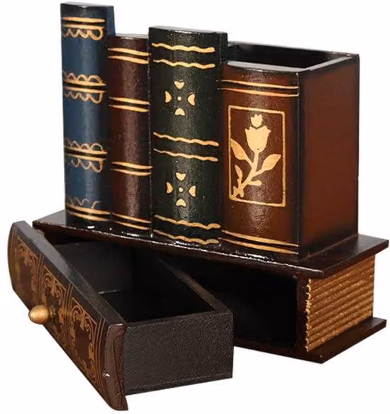 Portamatite in legno, organizer da scrivania creativo, contenitore da scrivania con cassetto