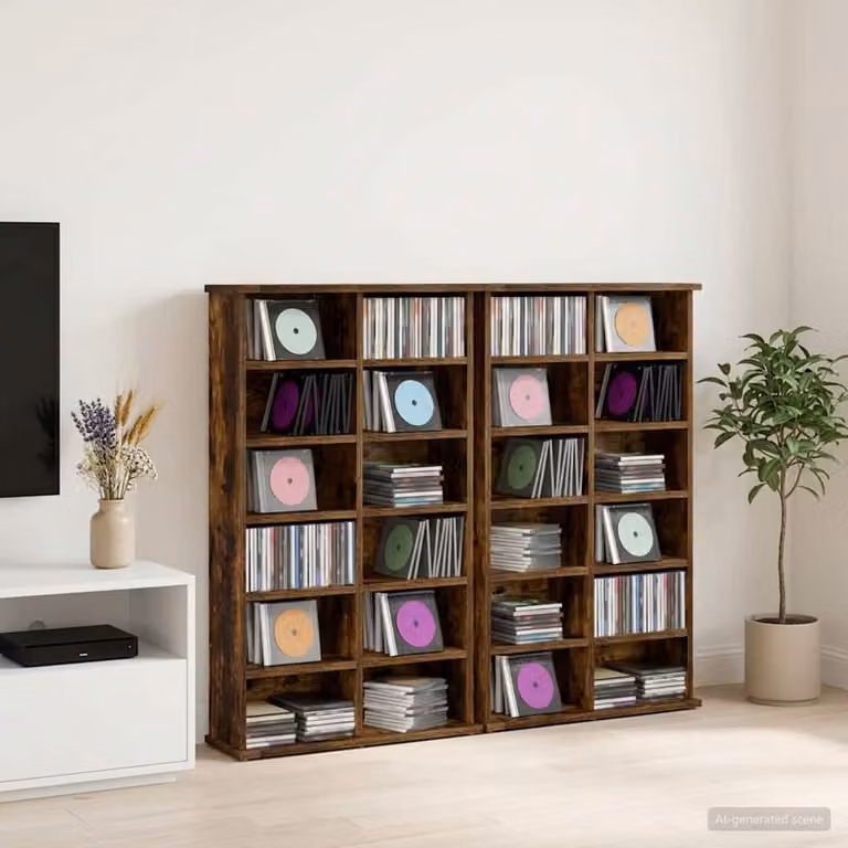 Mobile per CD vidaXL in Rovere Fumo con ripiani regolabili, L: 60 cm, P: 17 cm, H: 92 cm