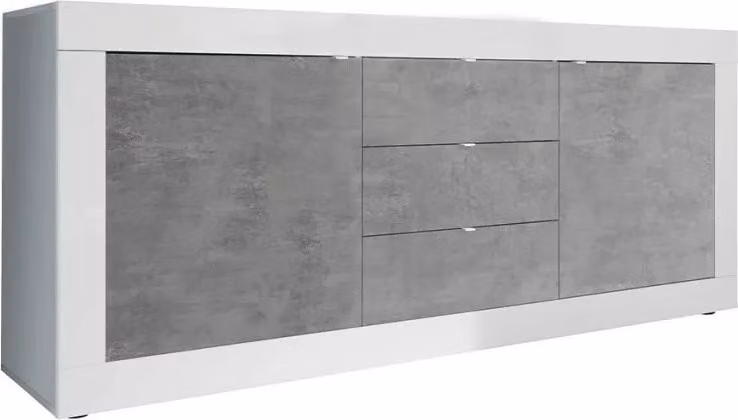 Buffet 2 porte e 3 cassetti, collezione ISORA, colore bianco e grigio effetto cemento