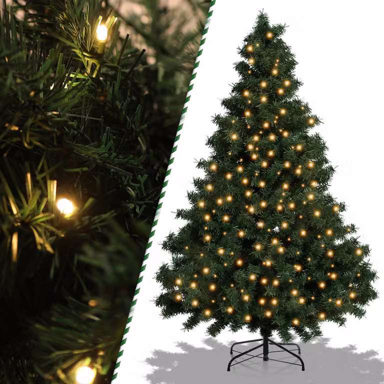 Jopassy 120 alberi di Natale artificiali con 340 aghi in PVC, 150 luci LED bianco caldo e supporto in metallo, albero di Natale, albero di Natale