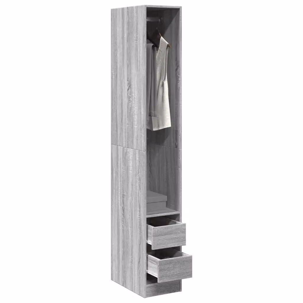 Armadio Grigio Sonoma in Legno Multistrato DESIGN IN con Ante e Cassetti, L/P/H: 30 x 50 x 200 cm – 2
