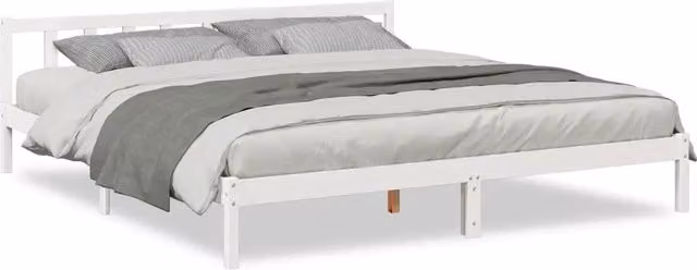 Letto matrimoniale extra lungo in pino laccato bianco con doghe fisse L: 205.5 cm, P: 215.5 cm, H: 69.5 cm