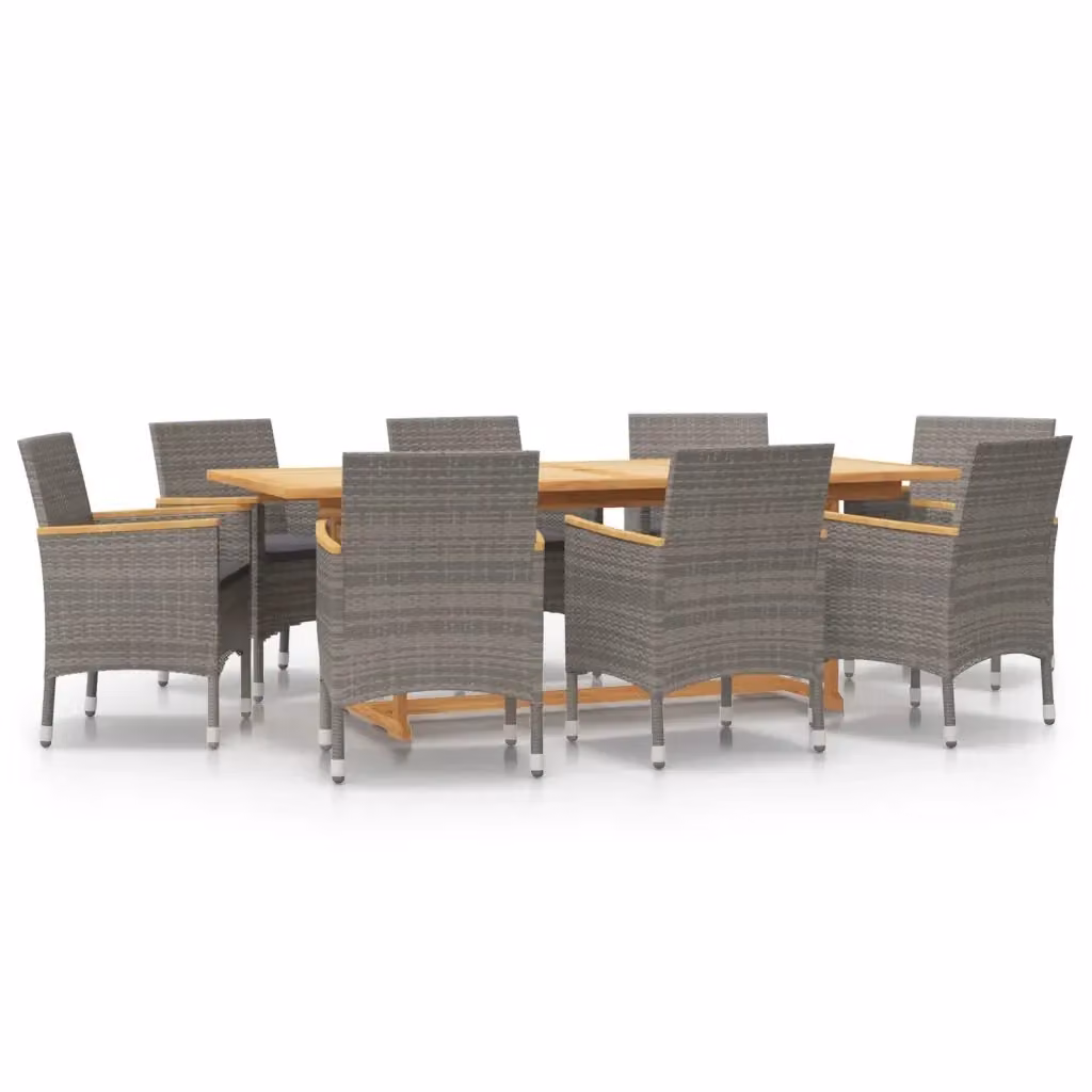 Set da pranzo per giardino vidaXL in legno di acacia con 9 pezzi e cuscini grigi – 2