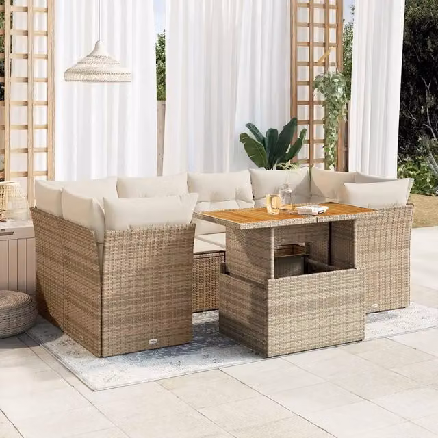 Set Divani da Giardino 7 pz con Cuscini Beige in Polyrattan 3326893