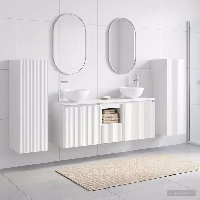 Set di mobili da bagno moderno vidaXL in legno bianco composto da 5 pezzi con mobile sottolavabo e pensile a parete L/P/H: 33 x 34,5 x 100 cm