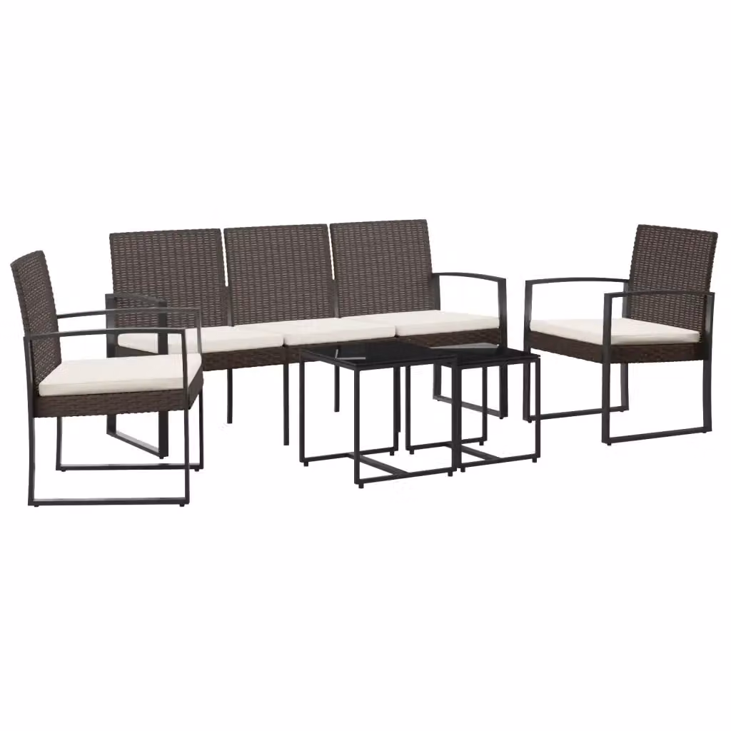 Set da pranzo da giardino moderno vidaXL con tavolo rettangolare in vetro e sedie in rattan disponibile in marrone, antracite, nero o bianco – 2