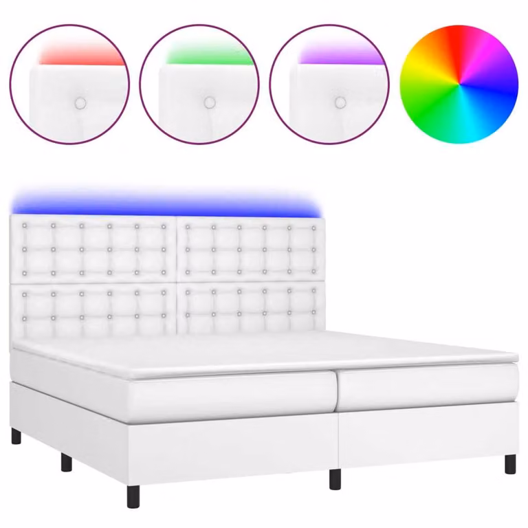 Giroletto Molle con Materasso e LED Bianco 200x200cm Pelle finta