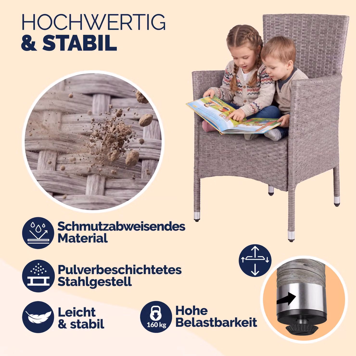 Set di 3 sedie da giardino Casaria in polyrattan beige, impilabili e resistenti alle intemperie – 3