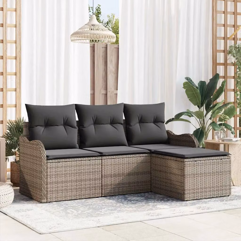 Set Divano da Giardino a L vidaXL 4 Pezzi Grigio in Polyrattan con Cuscini e Struttura in Metallo – 1