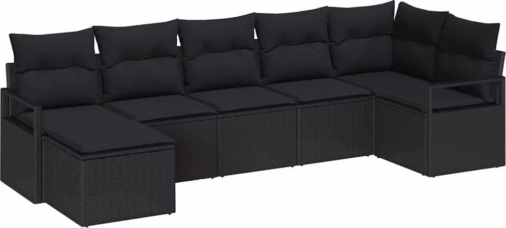 Set di divani con cuscino 7 pcs Nero polyrattan